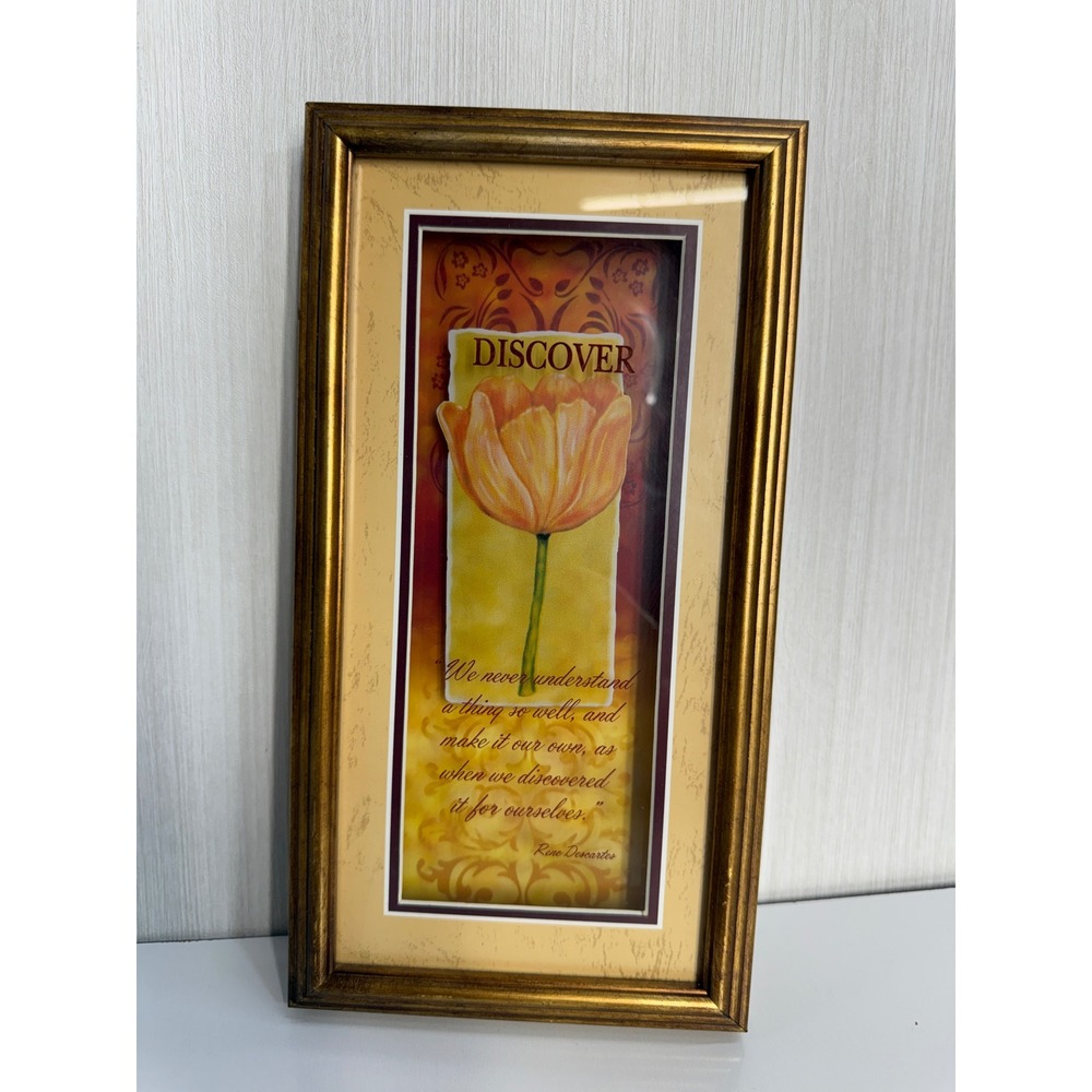 Rene Descartes Discover Quote Framed Art Orange Tulip Gold Frame 12x6 X7